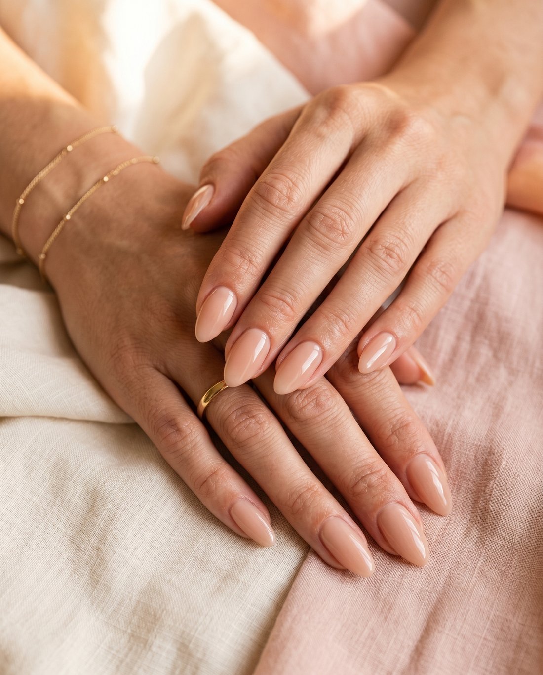 Natuurlijke, glanzende nagels in een nude tint
